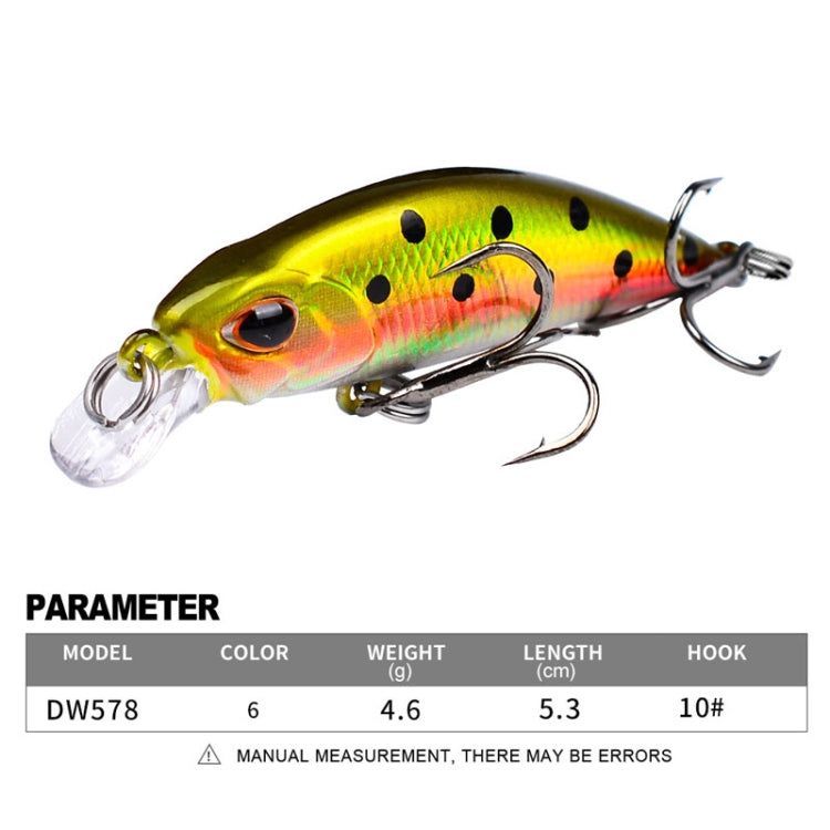 PROBEROS DW577 8003 Hook 5.3cm 4.6g Sinking Minnow Lure Long Casting Bionic Plastic Hard Bait Fishing Tackle(Color C)