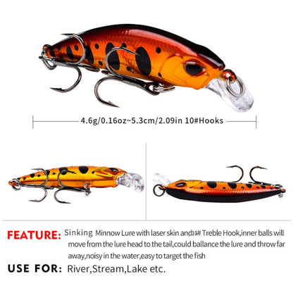 PROBEROS DW577 8003 Hook 5.3cm 4.6g Sinking Minnow Lure Long Casting Bionic Plastic Hard Bait Fishing Tackle(Color F)