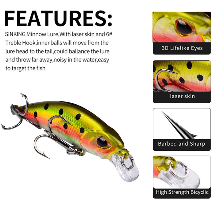 PROBEROS DW577 8003 Hook 5.3cm 4.6g Sinking Minnow Lure Long Casting Bionic Plastic Hard Bait Fishing Tackle(Color F)