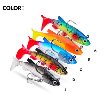 PROBEROS DW6087 T-Tail Lead Fish Soft Lure Sea Bass Boat Fishing Bionic Fake Bait, Specification: 7.5cm/13.5g(Color E)