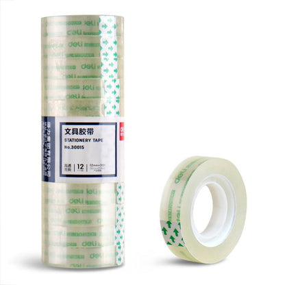 12 rouleaux Largeur 1.2cm x Longueur 27.3m Deli Petit ruban adhésif transparent haute viscosité de bureau Ruban adhésif de papeterie pour étudiant