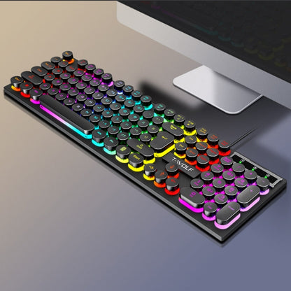 Clavier filaire rétro punk T-WOLF T80 104 touches RVB illuminé pour bureau et jeu, couleur : noir