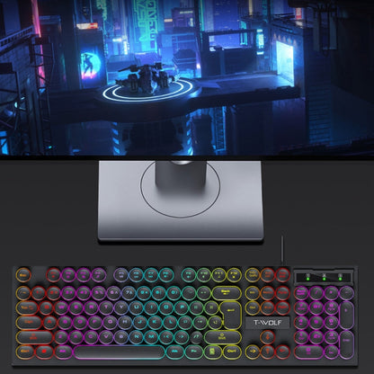 Clavier filaire rétro punk T-WOLF T80 104 touches RVB illuminé pour bureau et jeu, couleur : noir