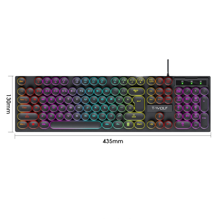 Clavier filaire rétro punk T-WOLF T80 104 touches RVB illuminé pour bureau et jeu, couleur : noir