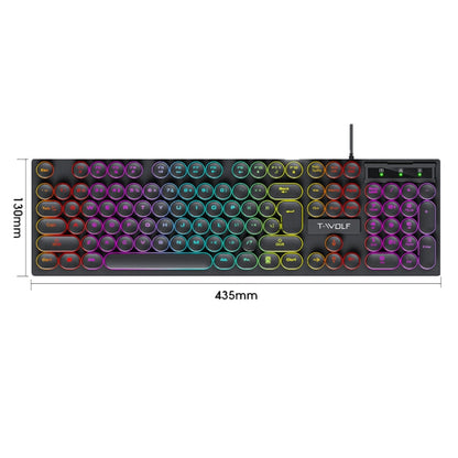 Clavier filaire rétro punk T-WOLF T80 104 touches RVB illuminé pour bureau et jeu, couleur : noir