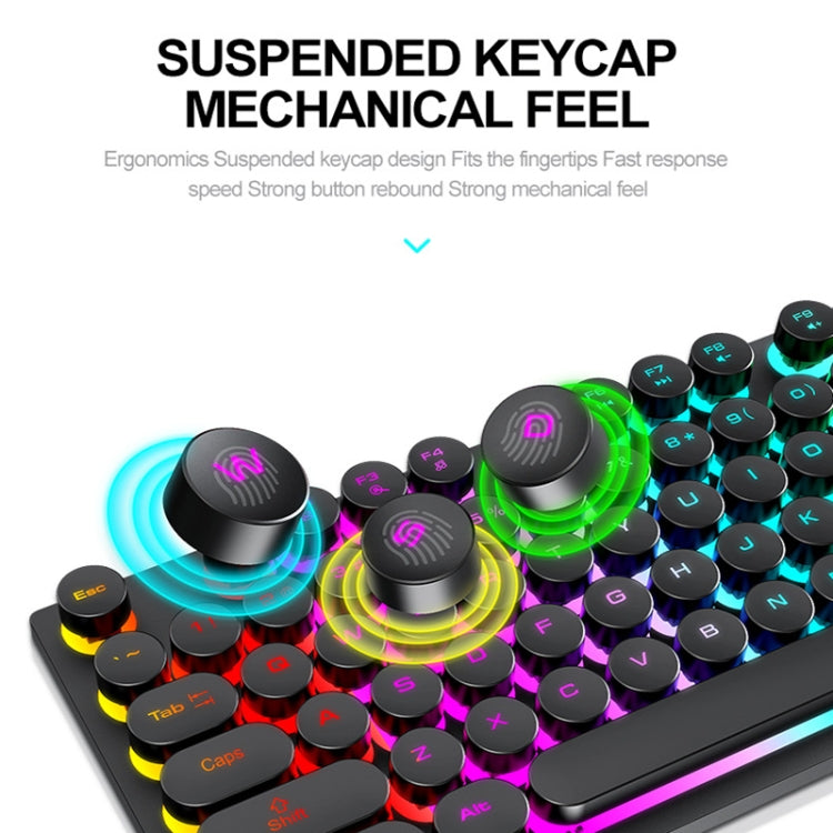 Clavier filaire rétro punk T-WOLF T80 104 touches RVB illuminé pour bureau et jeu, couleur : noir