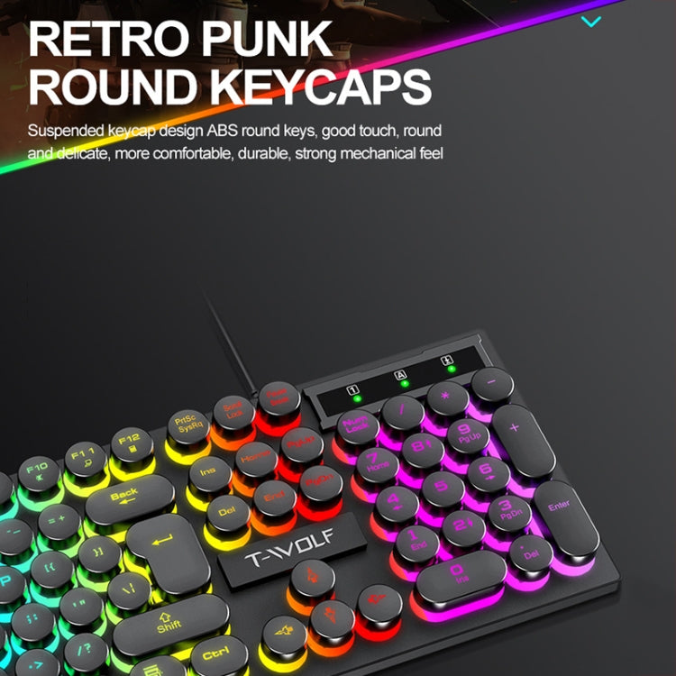 Clavier filaire rétro punk T-WOLF T80 104 touches RVB illuminé pour bureau et jeu, couleur : noir