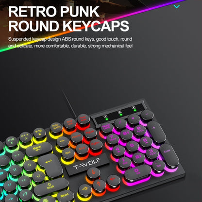 Clavier filaire rétro punk T-WOLF T80 104 touches RVB illuminé pour bureau et jeu, couleur : noir