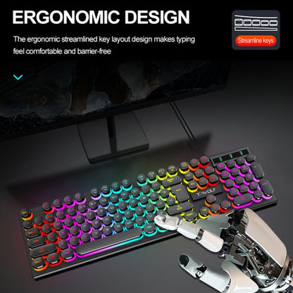 Clavier filaire rétro punk T-WOLF T80 104 touches RVB illuminé pour bureau et jeu, couleur : noir