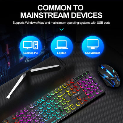 Clavier filaire rétro punk T-WOLF T80 104 touches RVB illuminé pour bureau et jeu, couleur : noir