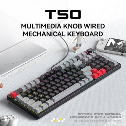 T-WOLF T50 97-keys RGB Luminous Color-Matching Game Mechanical Keyboard with Knob, Color: Black B
