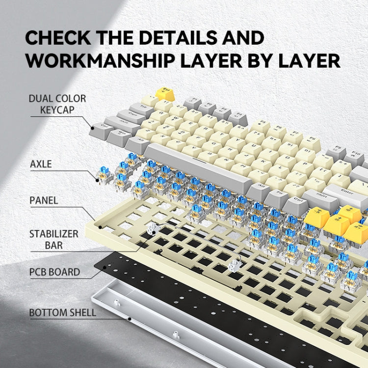 T-WOLF T50 97-keys RGB Luminous Color-Matching Game Mechanical Keyboard with Knob, Color: White B