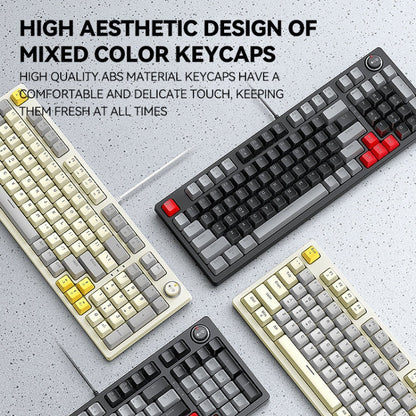 T-WOLF T50 97-keys RGB Luminous Color-Matching Game Mechanical Keyboard with Knob, Color: White B