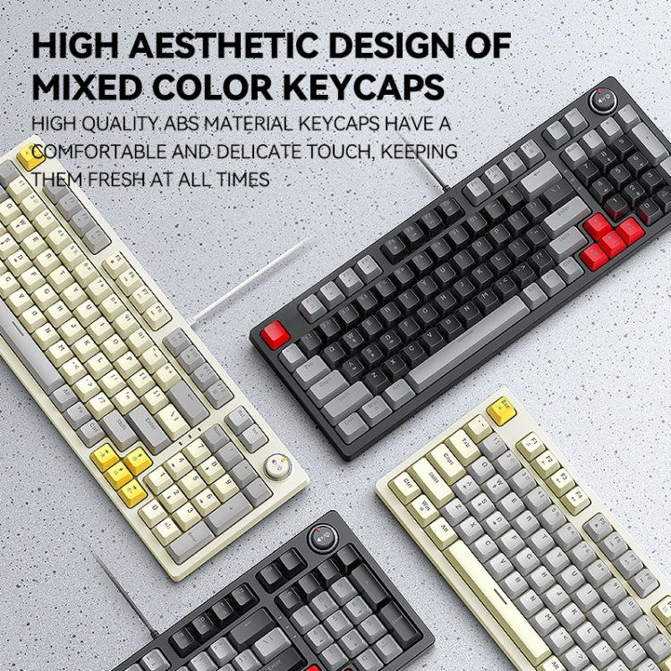 T-WOLF T50 97-keys RGB Luminous Color-Matching Game Mechanical Keyboard with Knob, Color: Black B