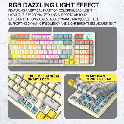 T-WOLF T50 97-keys RGB Luminous Color-Matching Game Mechanical Keyboard with Knob, Color: White B