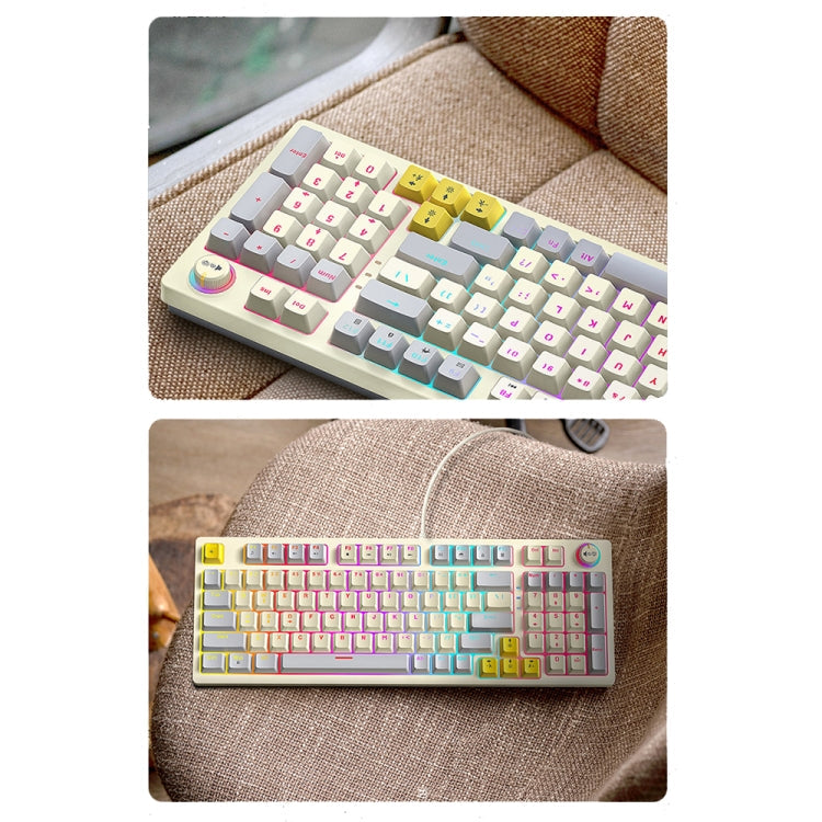 T-WOLF T50 97-keys RGB Luminous Color-Matching Game Mechanical Keyboard with Knob, Color: White B