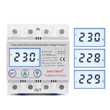 SINOTIMER STVP-932 40A 3-phase 380V LCD Self-resetting Adjustable Surge Voltage Protector