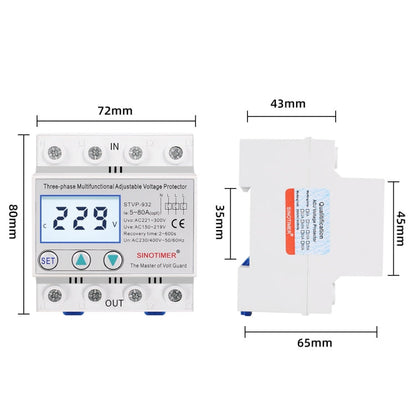 SINOTIMER STVP-932 50A 3-phase 380V LCD Self-resetting Adjustable Surge Voltage Protector