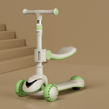 XOEYU K8 Multifunctional Adjustable Folding Children Scooter with Music and Lights, Color: 3-in-1 Green