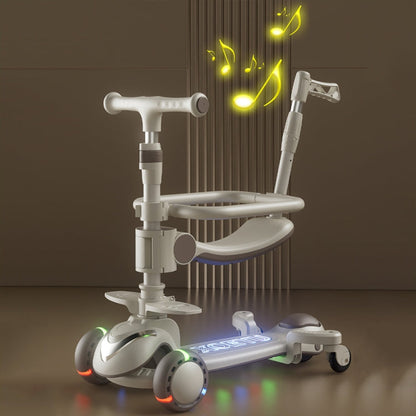 XOEYU K8 Multifunctional Adjustable Folding Children Scooter with Music and Lights, Color: 6-in-1 Coffee