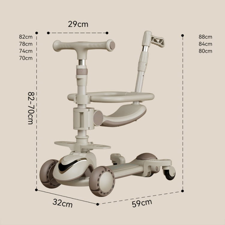 XOEYU K8 Multifunctional Adjustable Folding Children Scooter with Music and Lights, Color: 6-in-1 Coffee