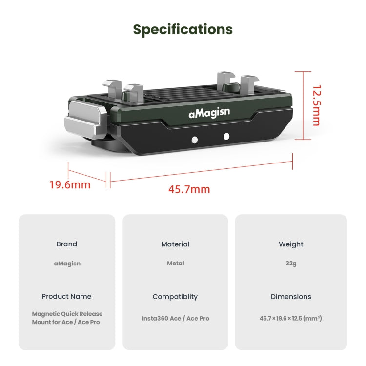 For Insta360 Ace / Ace Pro / X5 aMagisn Metal Magnetic Quick Release Sports Camera Accessories
