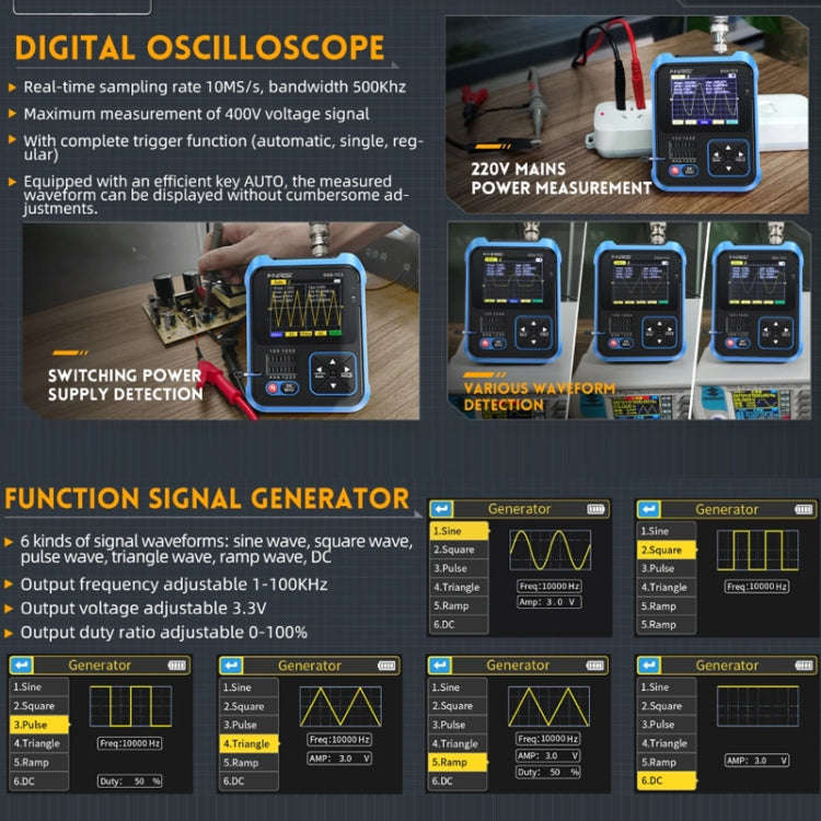 FNIRSI 3 In 1 Handheld Digital Oscilloscope LCR Transistor Tester, Specification: Standard