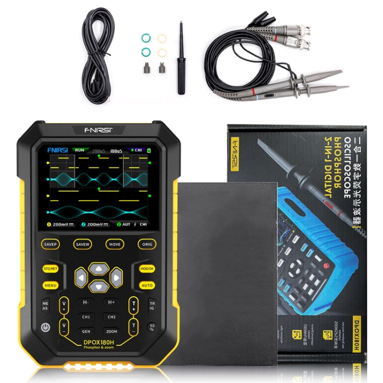 FNIRSI 2 In 1 Small Handheld Fluorescence Digital Dual-Channel Oscilloscope, US Plug(Yellow)