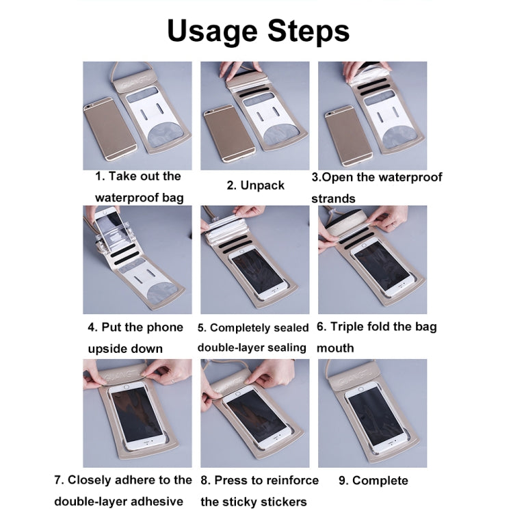 TPU Transparent Touch Screen Phone 30m Waterproof Bag Outdoor Rafting Phone Case(Champagne)