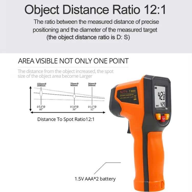 NJTY Digital Display High-Precision Infrared Thermometer For Bakery Kitchen Industry, Spec: T600A (Adjustable)