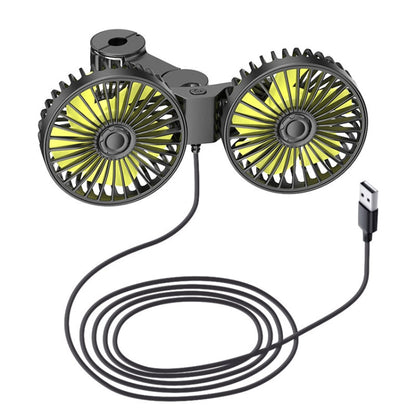 SUITU F4208 Ventilateur de refroidissement de voiture Siège arrière de véhicule USB Double tête Ventilateur électrique (jaune et noir)
