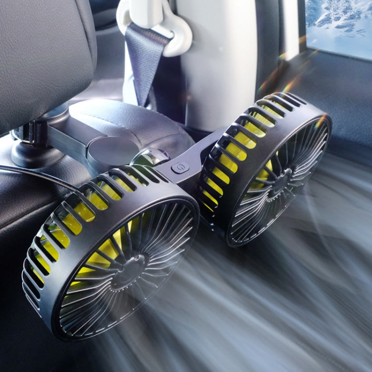 SUITU F4208 Ventilateur de refroidissement de voiture Siège arrière de véhicule USB Double tête Ventilateur électrique (jaune et noir)