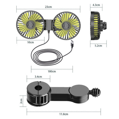SUITU F4208 Ventilateur de refroidissement de voiture Siège arrière de véhicule USB Double tête Ventilateur électrique (jaune et noir)