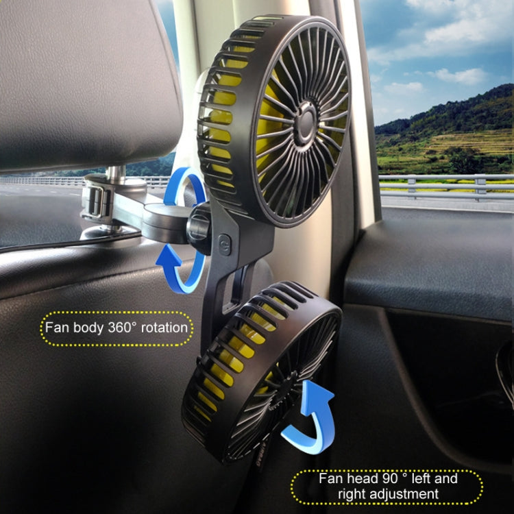 SUITU F4208 Ventilateur de refroidissement de voiture Siège arrière de véhicule USB Double tête Ventilateur électrique (jaune et noir)