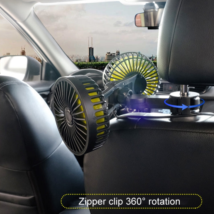 SUITU F4208 Ventilateur de refroidissement de voiture Siège arrière de véhicule USB Double tête Ventilateur électrique (jaune et noir)