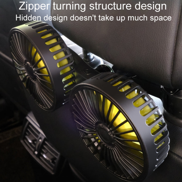 SUITU F4208 Ventilateur de refroidissement de voiture Siège arrière de véhicule USB Double tête Ventilateur électrique (jaune et noir)