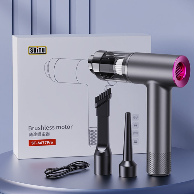SUITU ST-6677 Aspirateur de voiture et domestique, petit, portable, sans balais, soufflant et aspirant, 2 en 1 (noir)