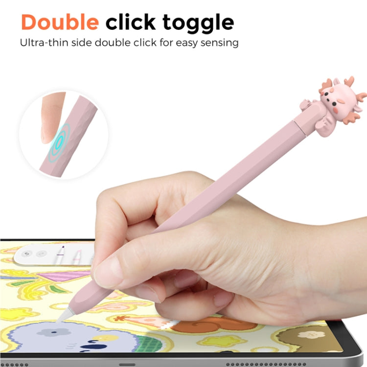 For Apple Pencil 2 AhaStyle Cartoon Dragon Pen Case Capacitive Stylus Silicone Cover(Pink)