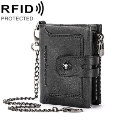 BULL CAPTAIN 088 RFID Anti-Theft Zipper Buckle Multi-Card Slot Cowhide Vertical Wallet(Black)