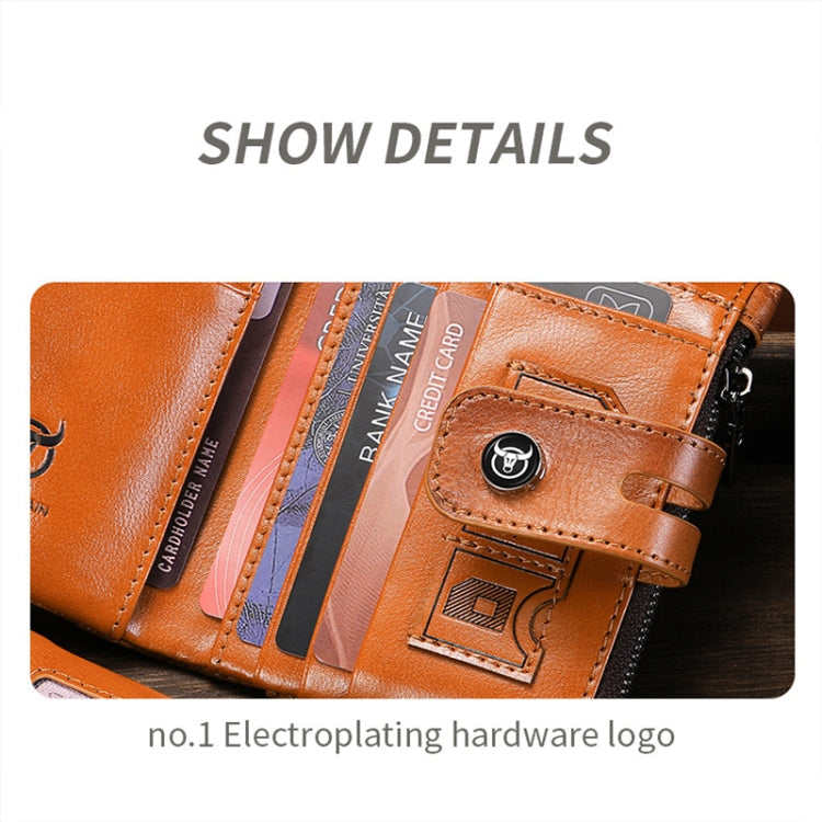 BULL CAPTAIN 088 RFID Anti-Theft Zipper Buckle Multi-Card Slot Cowhide Vertical Wallet(Black)