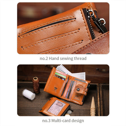 BULL CAPTAIN 088 RFID Anti-Theft Zipper Buckle Multi-Card Slot Cowhide Vertical Wallet(Coffee)