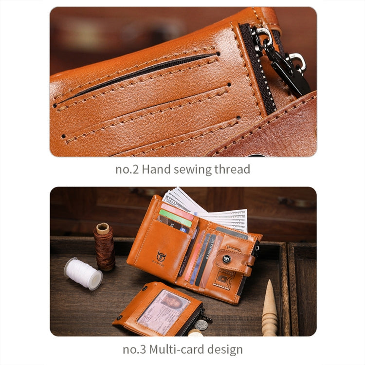 BULL CAPTAIN 088 RFID Anti-Theft Zipper Buckle Multi-Card Slot Cowhide Vertical Wallet(Black)