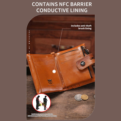 BULL CAPTAIN 088 RFID Anti-Theft Zipper Buckle Multi-Card Slot Cowhide Vertical Wallet(Black)