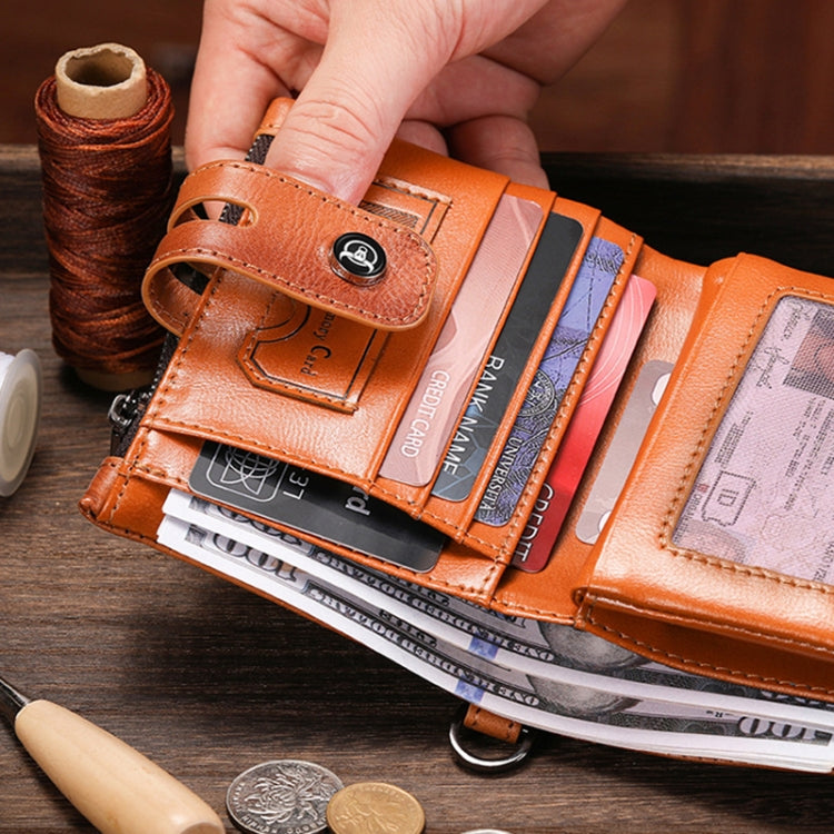 BULL CAPTAIN 088 RFID Anti-Theft Zipper Buckle Multi-Card Slot Cowhide Vertical Wallet(Coffee)