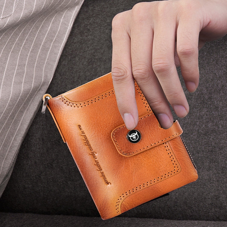 BULL CAPTAIN 088 RFID Anti-Theft Zipper Buckle Multi-Card Slot Cowhide Vertical Wallet(Coffee)