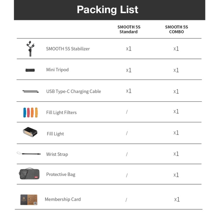 ZHIYUN Smooth 5S 3-Axis Smartphone Handheld Gimbals Stabilizer, Spec: Standard Black