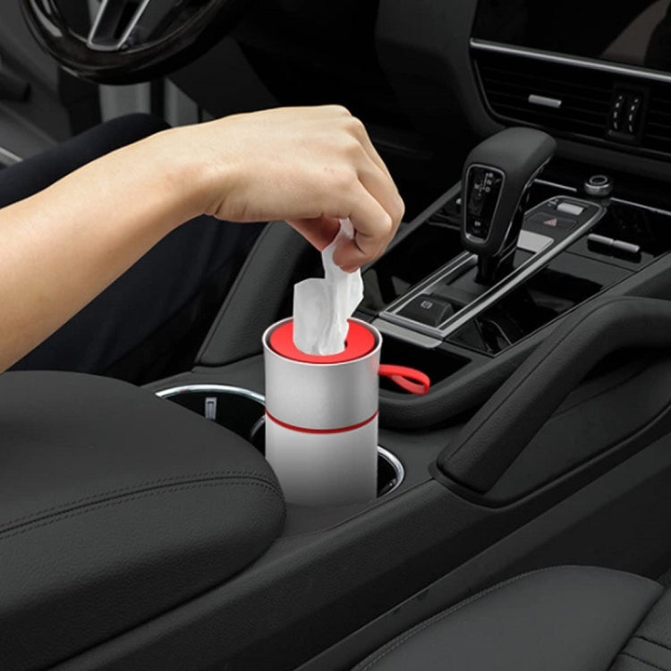 BEN.JACK Cylindrical Car Water Cup Holder Tissue Box(White Red)