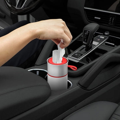BEN.JACK Cylindrical Car Water Cup Holder Tissue Box(White Red)