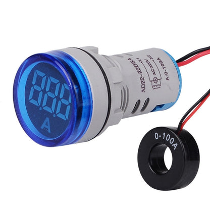 SINOTIMER ST16A Lumière de signal numérique LED ronde 22mm 220V AC Ampèremètre 0-100A Voyant indicateur de courant AC (03 Bleu)