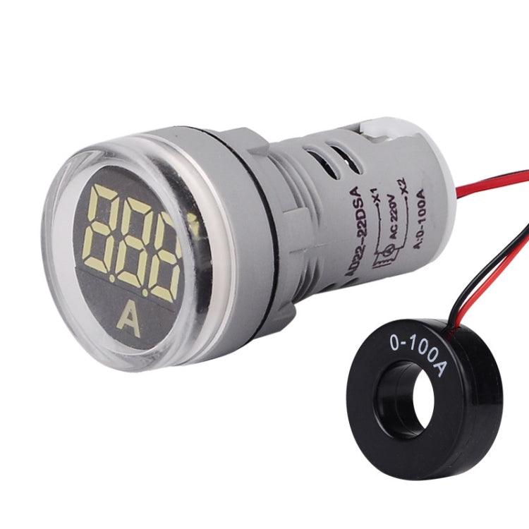 SINOTIMER ST16A Lumière de signal numérique LED ronde 22mm 220V AC Ampèremètre 0-100A Voyant de courant AC (02 Blanc)